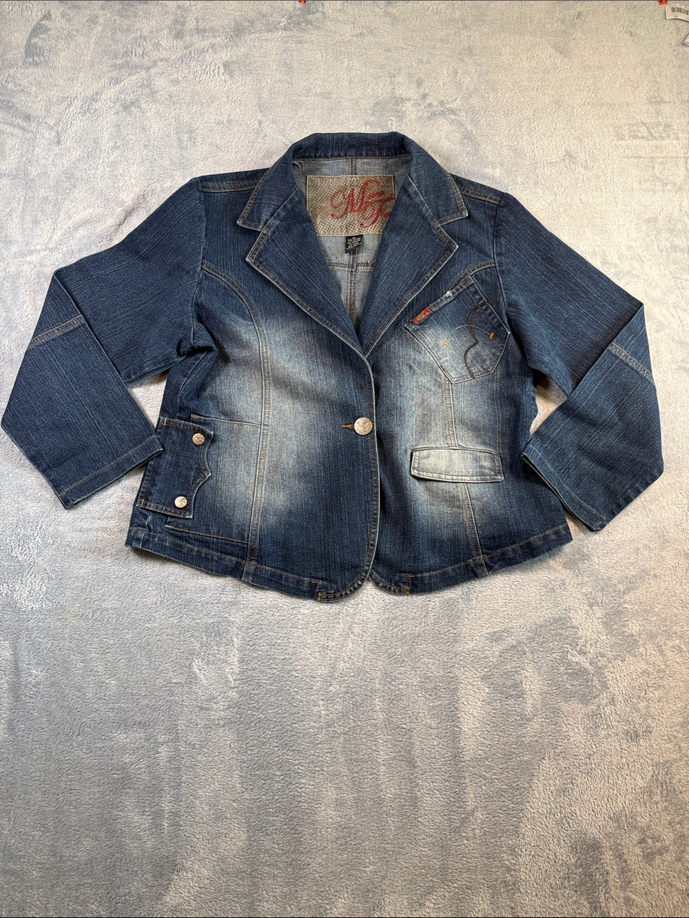 Mecca Femme Women's Dark Blue Denim Blazer Jacket